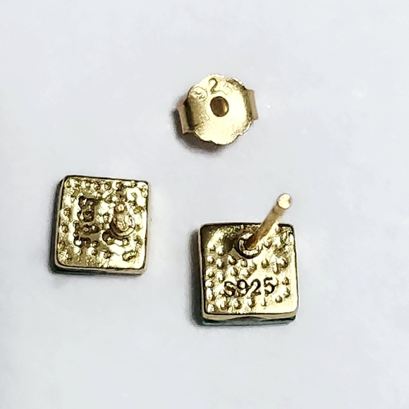 Malachite square stud Silver Earrings - Picture 8 of 8